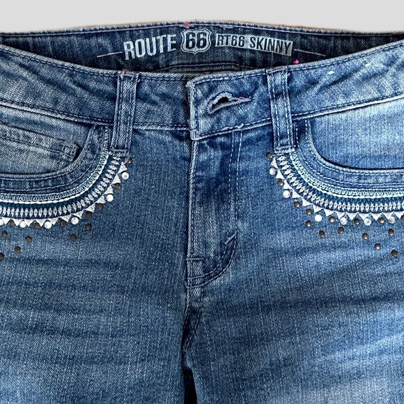 GIRLS ROUTE 66 SKINNY EMBROIDERED BUTTERFLY JEANS KIDS SIZE 10 - Picture 11 of 12